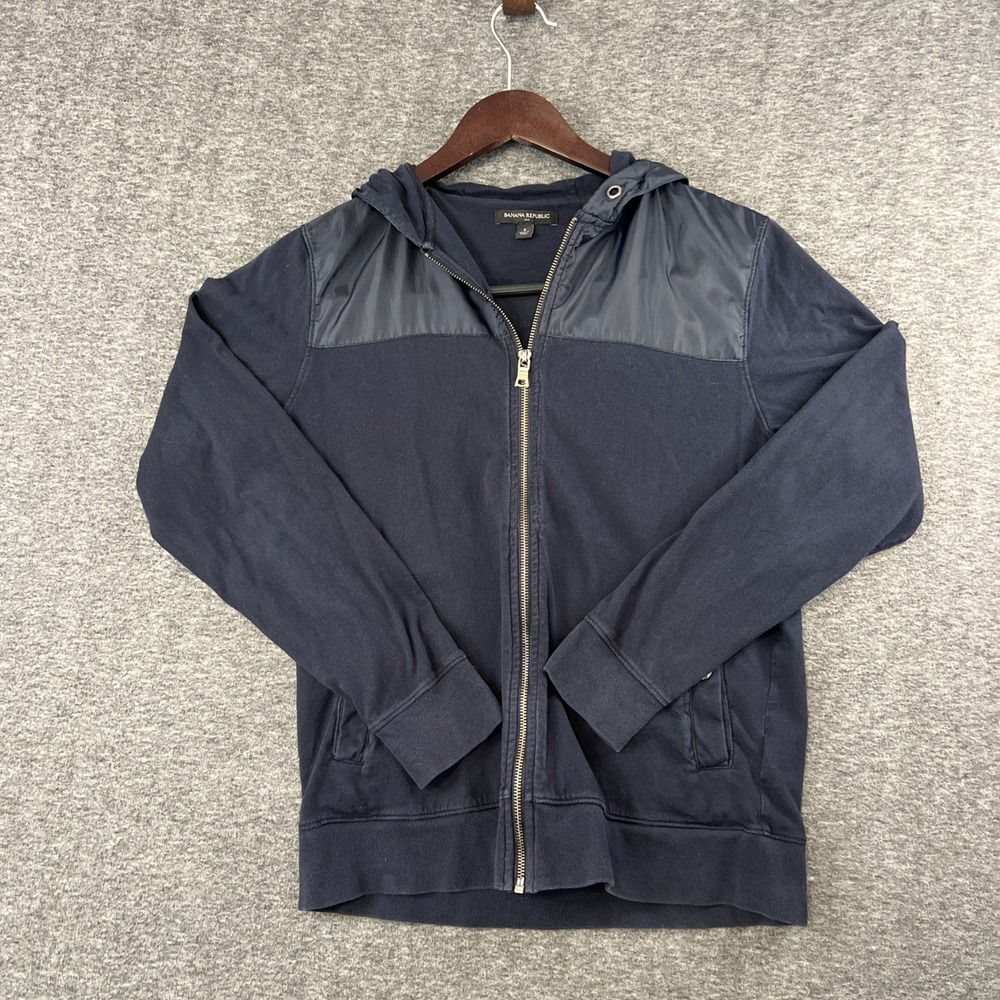 Banana Republic Hoodie Mens Small Black Full Zip Hooded Jacket Sweatshirt Cotton